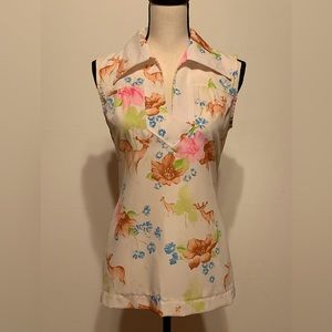 Lightweight Vintage Sleeveless Blouse with adorable print of deer and flowers.